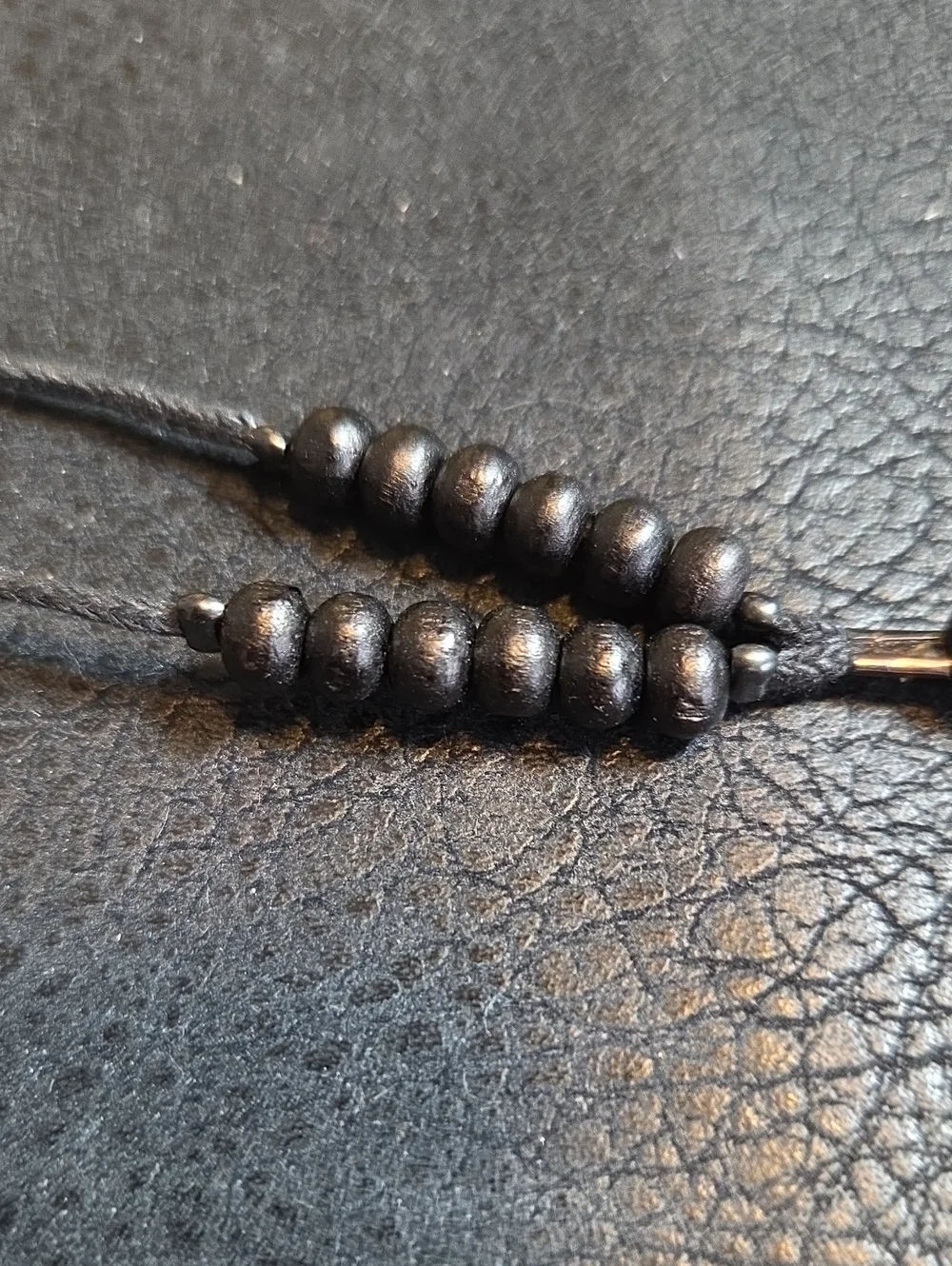 G By Guess Black Cord And Beads Necklace With Black Cross And Leather Insert
